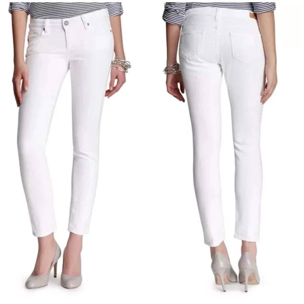 Paige Skyline Straight Jeans Womens 29 White Slim Mid Rise‎ Denim Made in USA